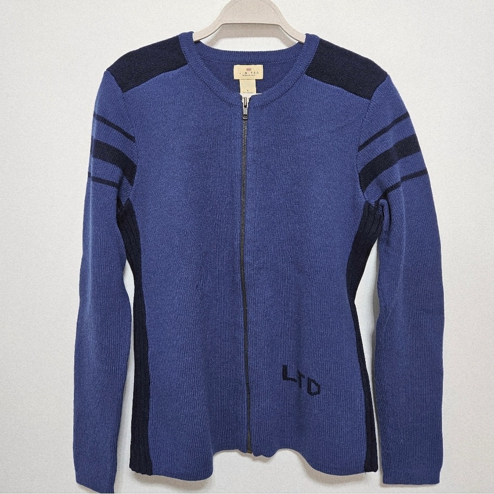 Limited‎ America Womens 100% Merino Wool Full Zip Sweater Cardigan Cozy Blue L - Picture 2 of 10